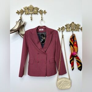 🌺Spring Women's Red Houndstooth Double-Breasted Blazer S ptp 19” l 36”